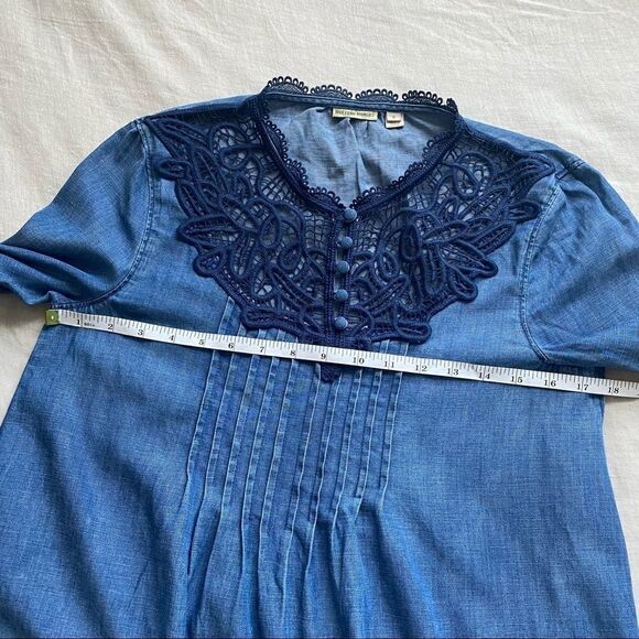 Anthropologie Laced Chambray Top Linen Blend - Picture 12 of 13